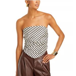 Line & Dot Black and White Striped Strapless Top